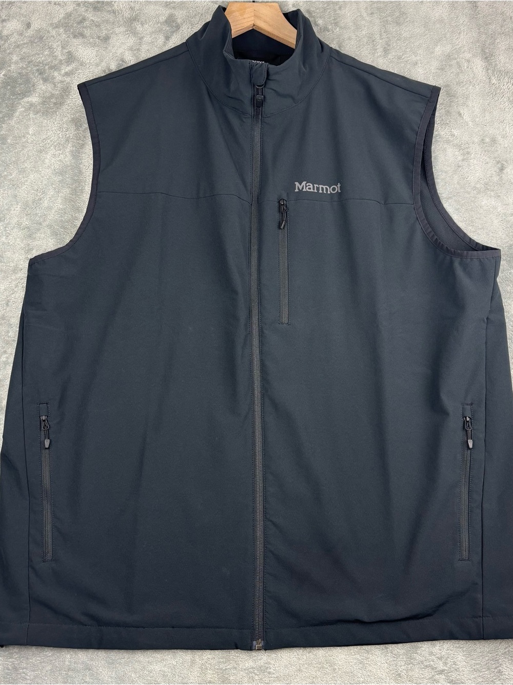 Marmot Tempo Vest Mens XXL Black Lightweight Softshell Full Zip Pockets Hiking